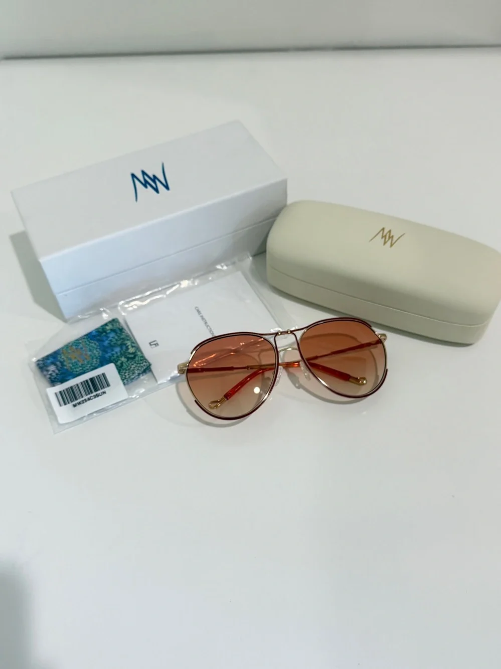NWT Matthew Williamson Linda Farrow Holly Aviator Sunglasses Gold Peach Full Set